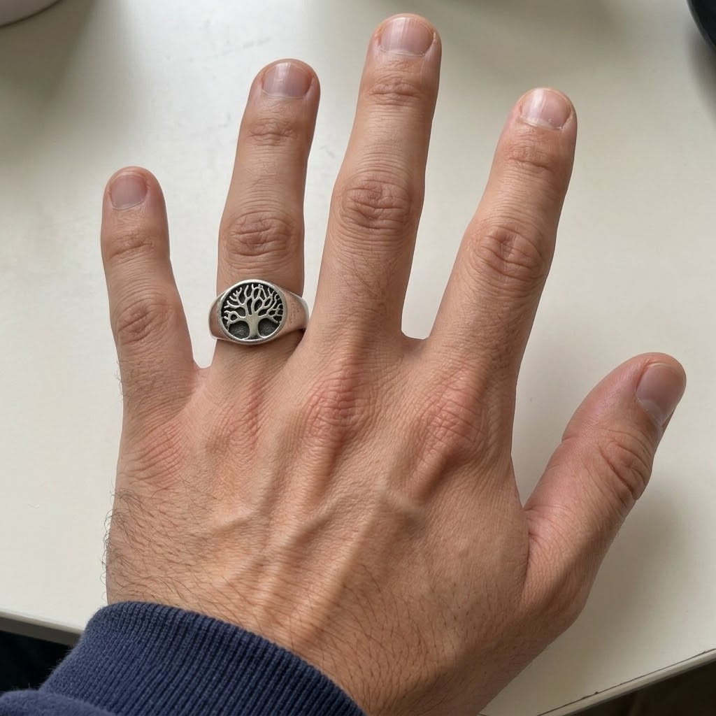 Chevalière Homme Ronde Arbre Acier Inoxydable – Nebrodi
