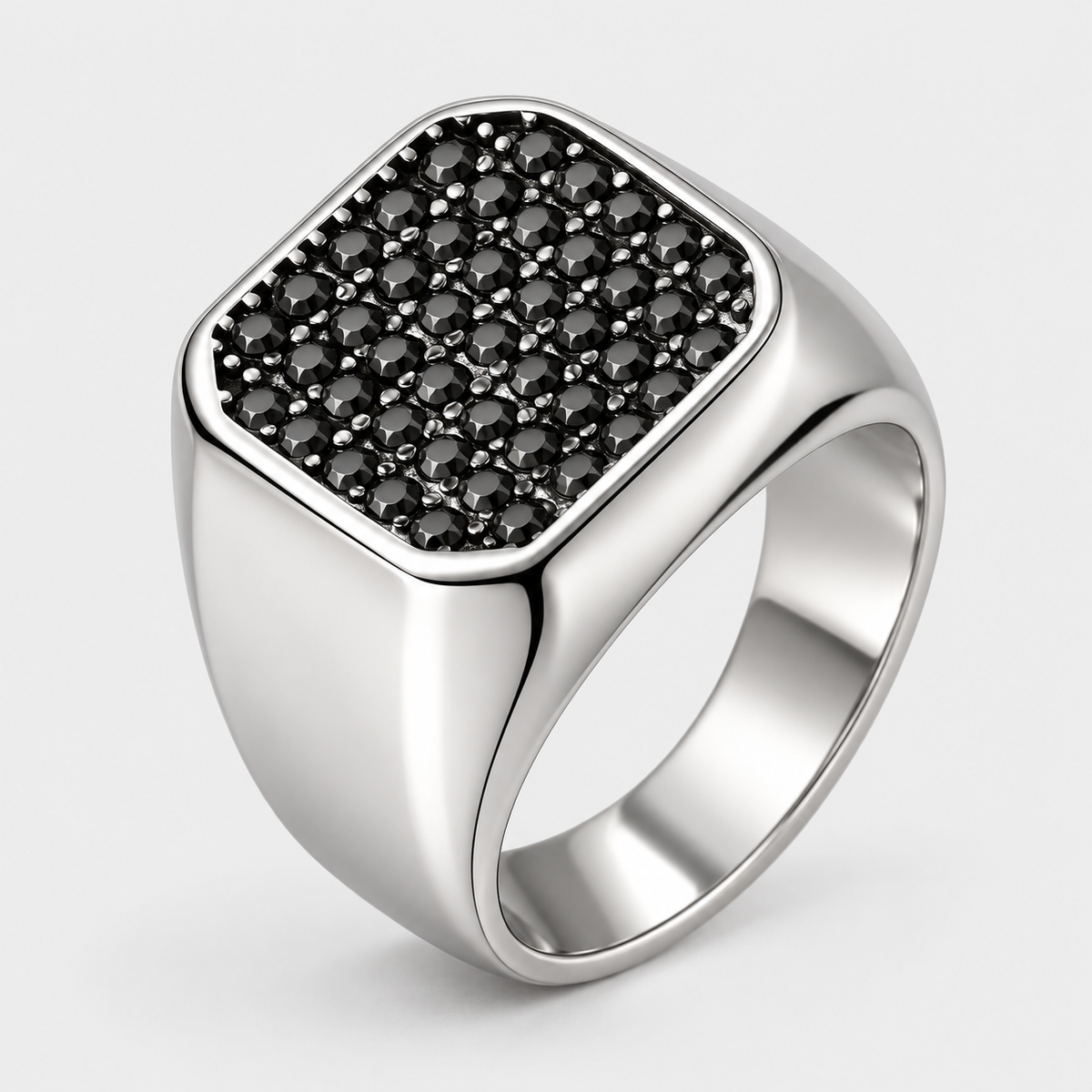 Chevalière Homme Carrée Pavée Pierres Grises Acier Inoxydable – Lipari