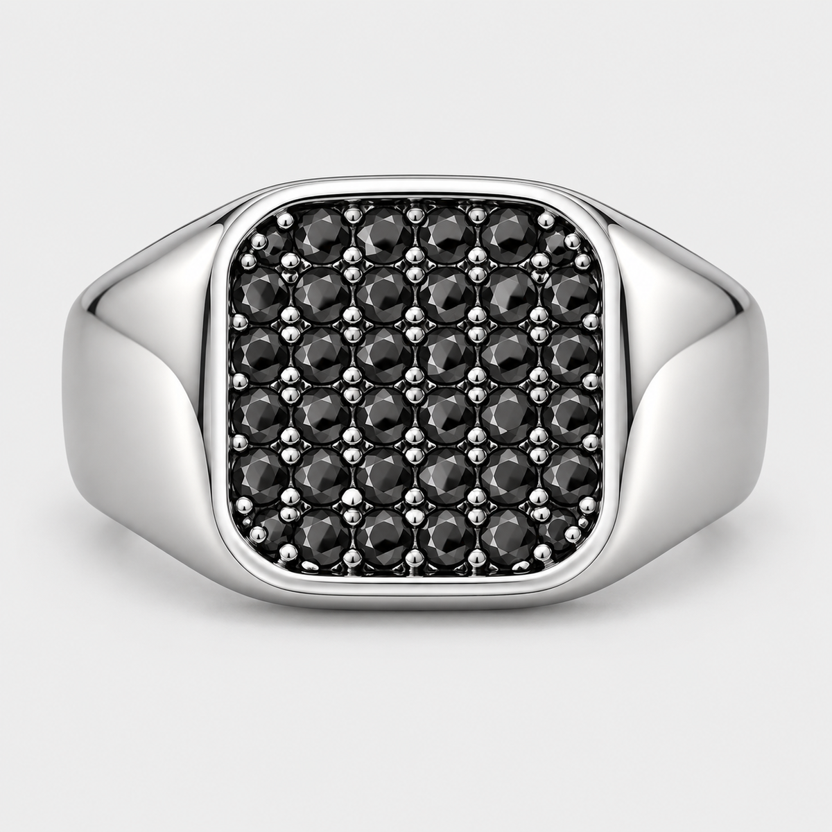 Chevalière Homme Carrée Pavée Pierres Grises Acier Inoxydable – Lipari