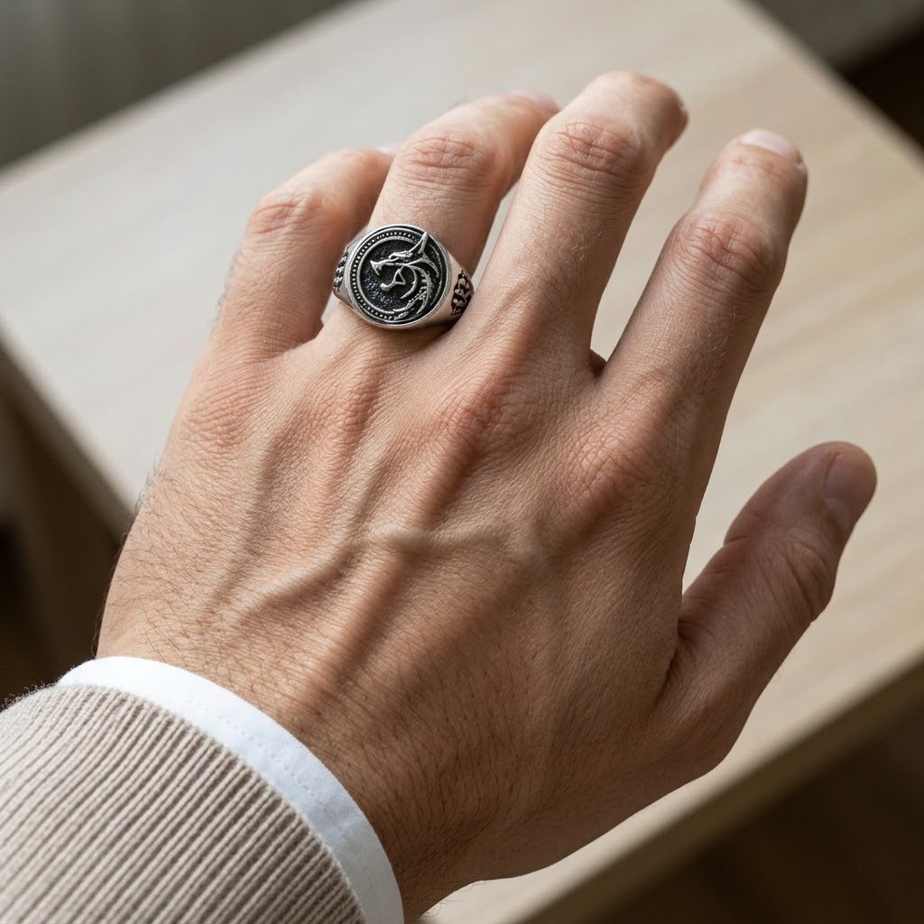 Chevalière Homme Ronde Loup Acier Inoxydable – Madonie