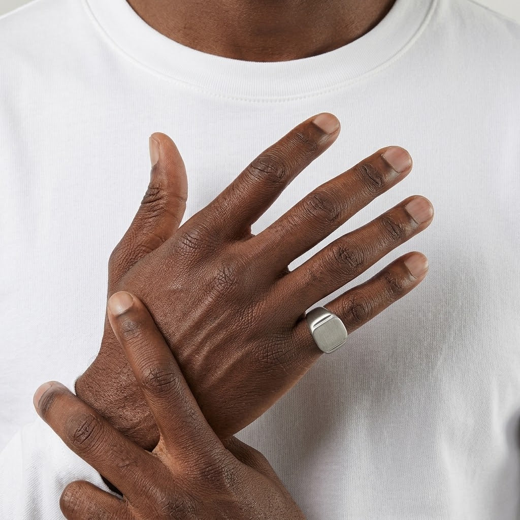 Chevalière Homme Carrée Brossée Acier Inoxydable – Ragusa