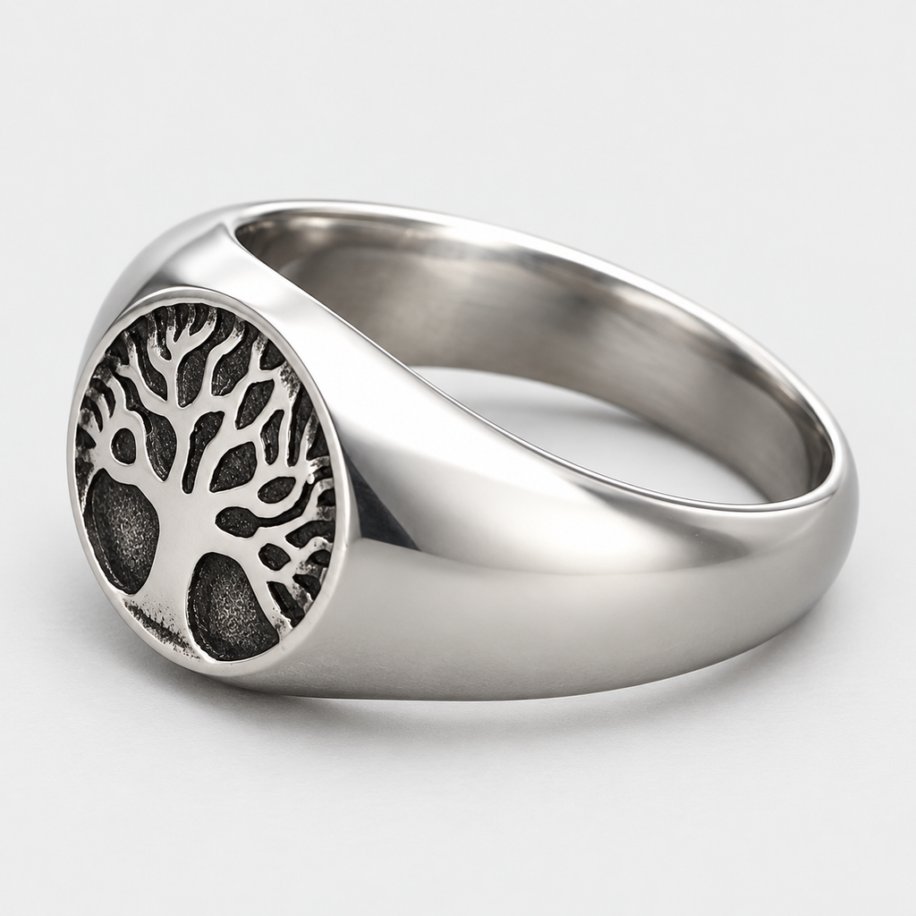 Chevalière Homme Ronde Arbre Acier Inoxydable – Nebrodi